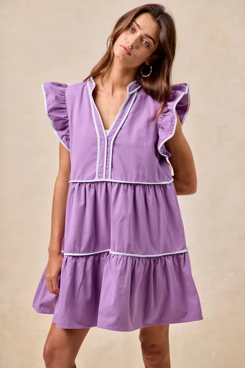BiBi Gameday Theme Contrast Binding Ruffled Dress by BiBi