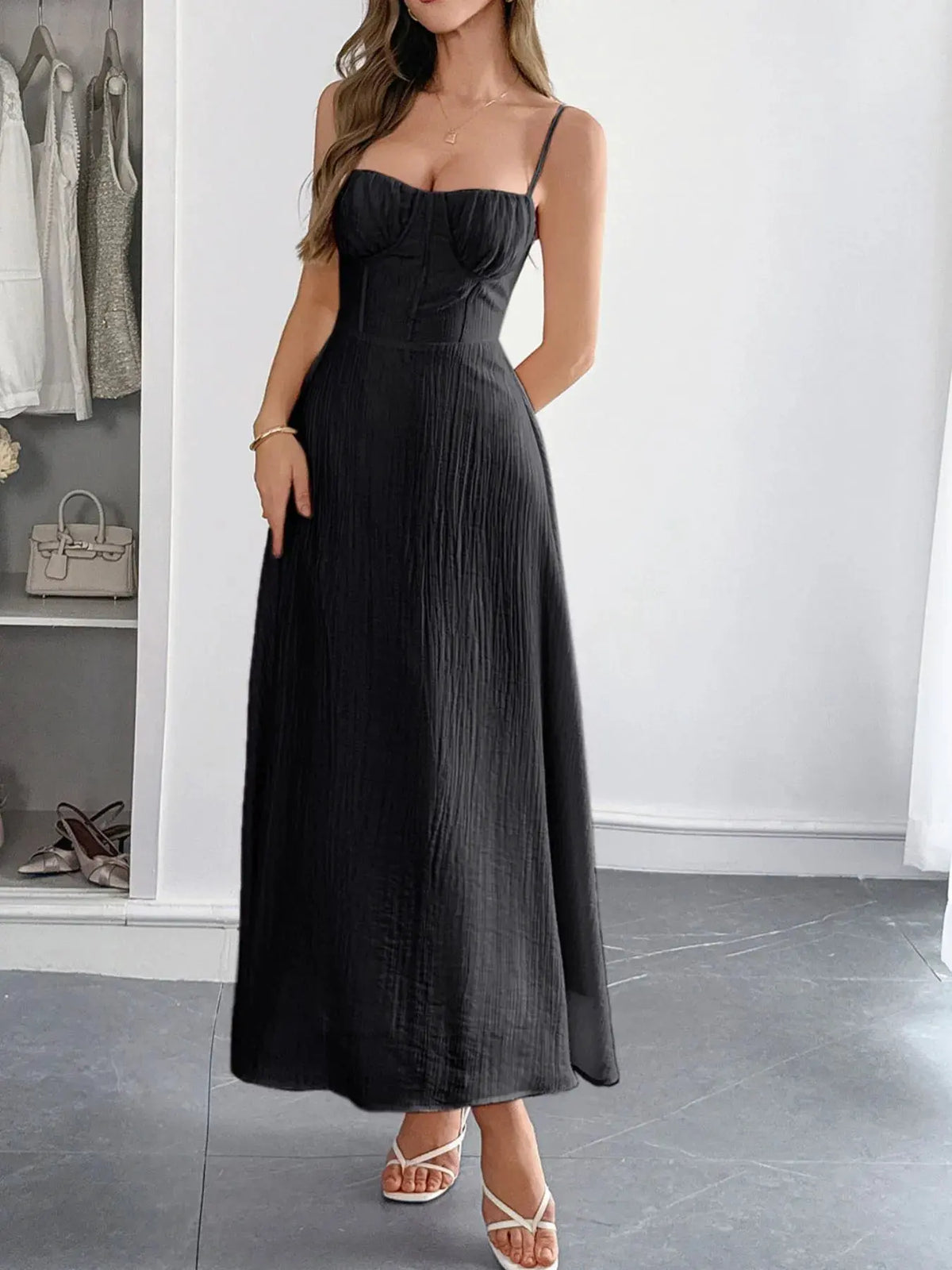 Texture Sweetheart Neck Backless Cami Dress by Partner Label