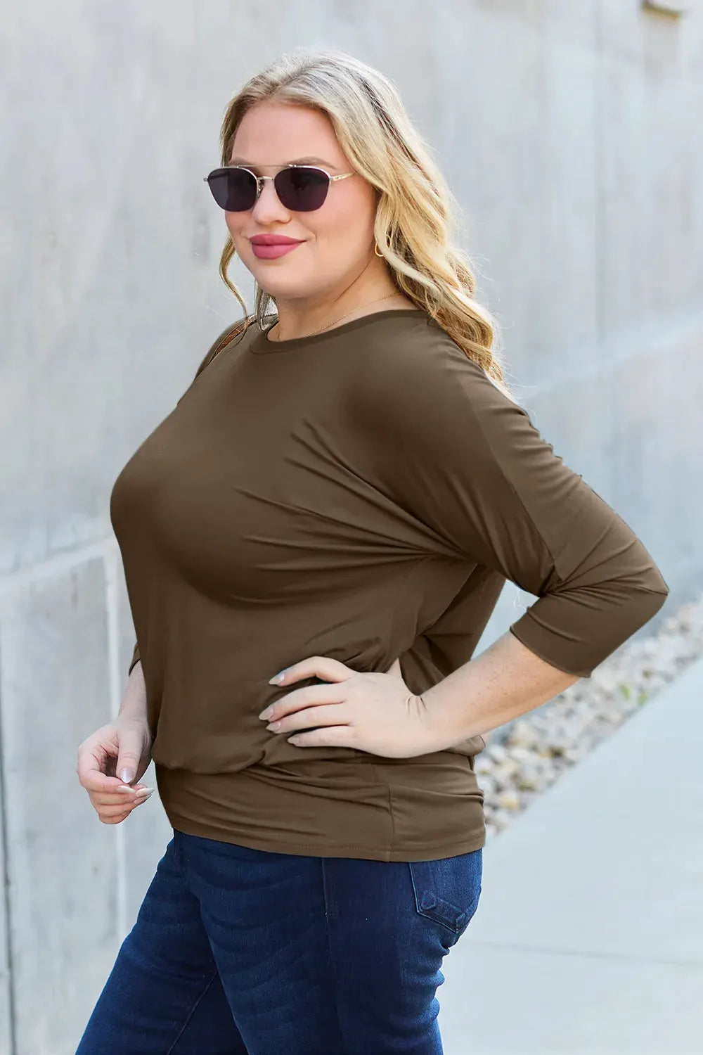 Basic Bae Full Size Round Neck Batwing Sleeve Top by Basic Bae