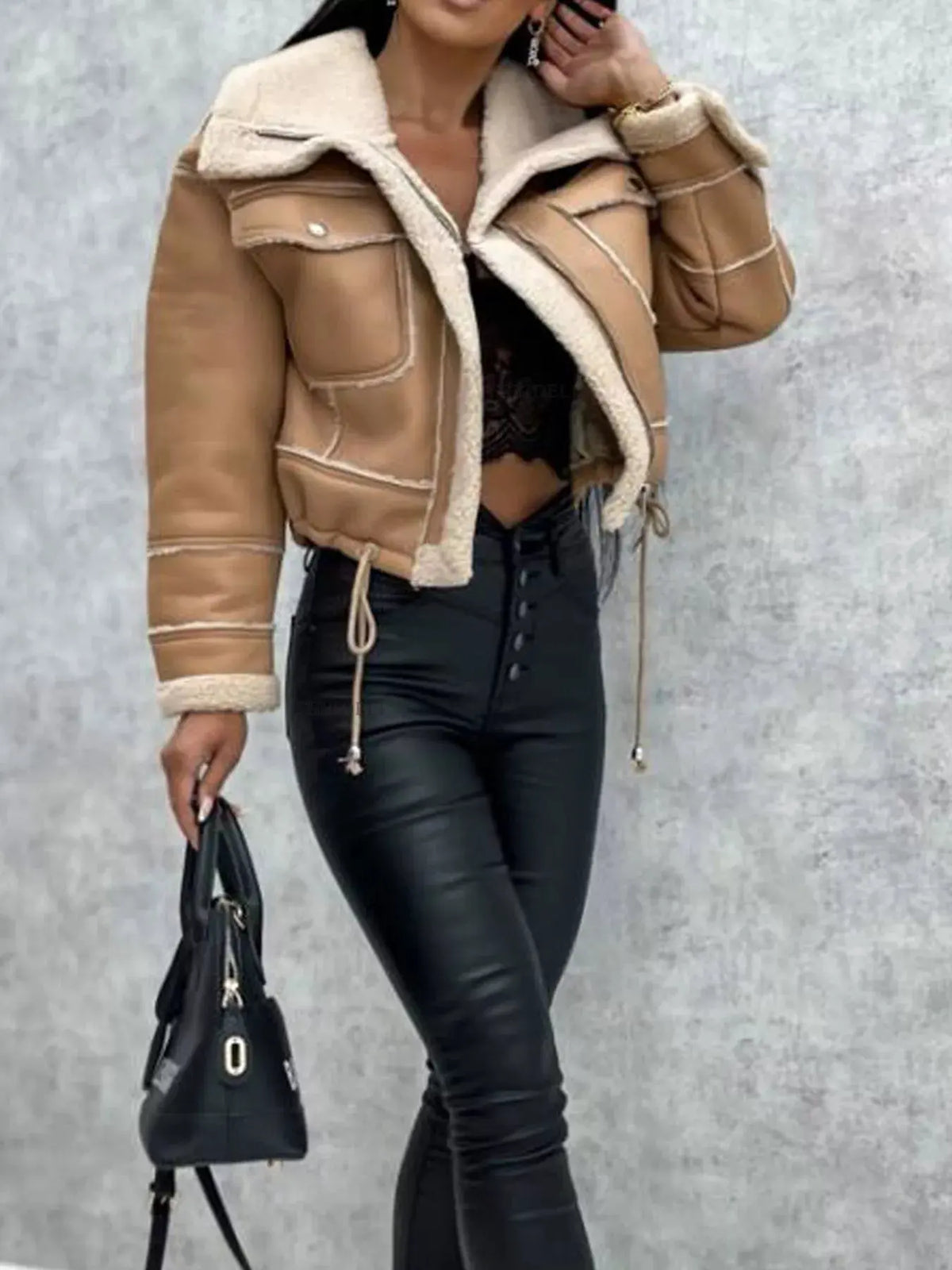 Sherpa Trim Cropped Jacket by Partner Label