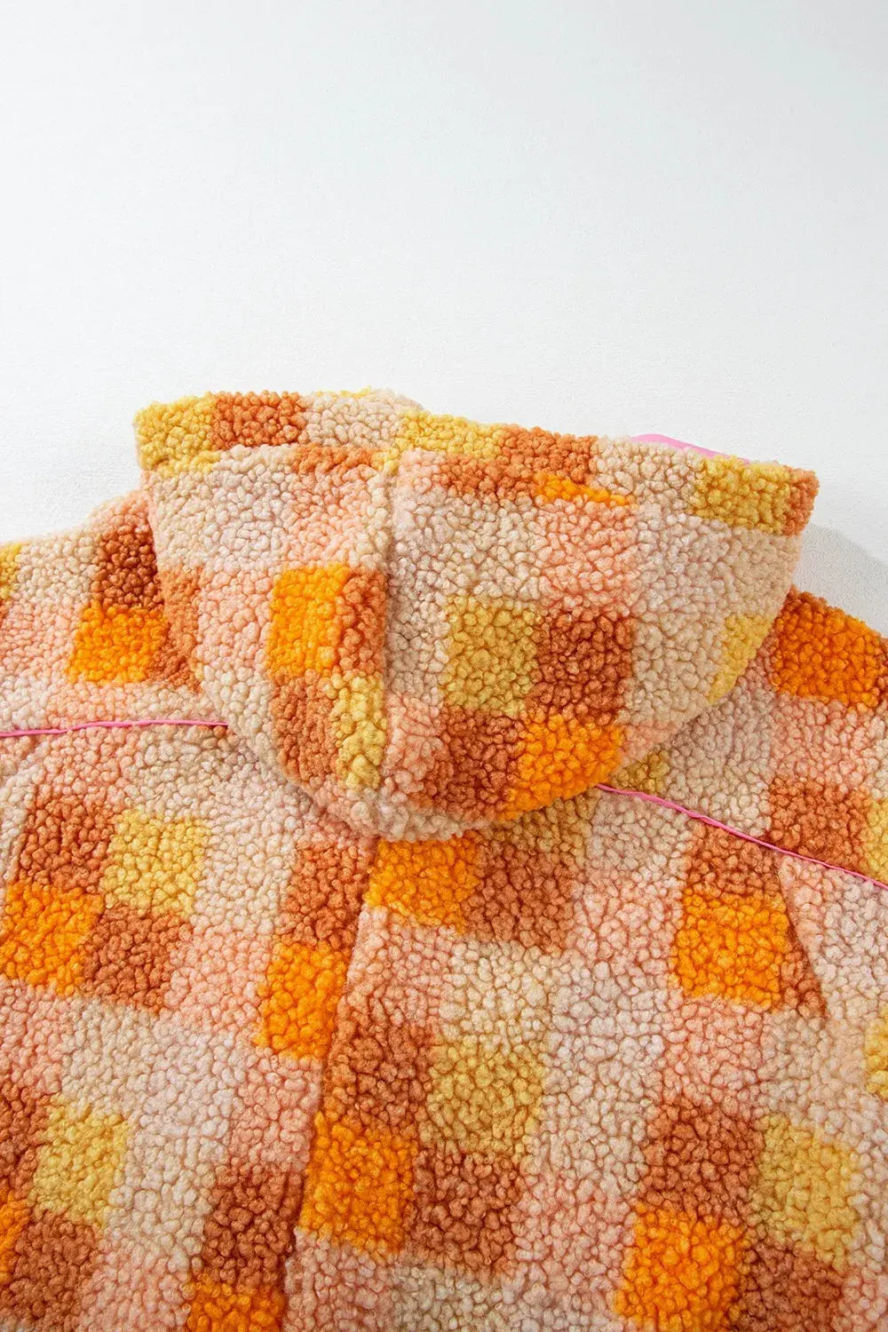 Checkered Long Sleeve Sherpa Hooded Jacket by Partner Label