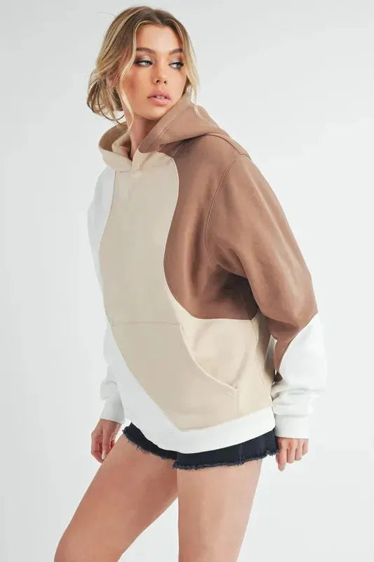 Aemi + Co Color Block Hoodie with Kangaroo Pocket by Partner Label