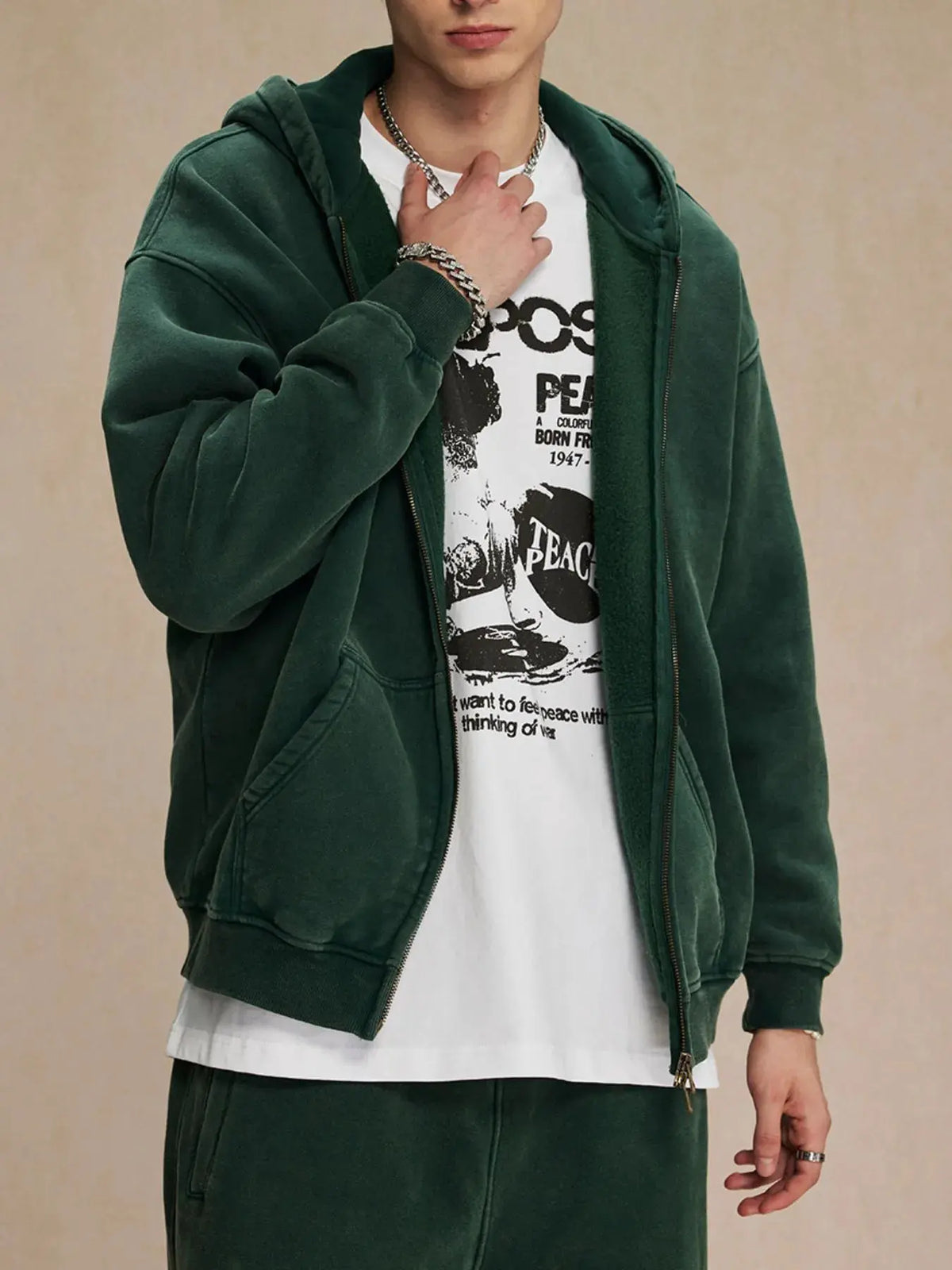 Men's Zip-Up Hoodie with Kangaroo Pocket by Trendsi