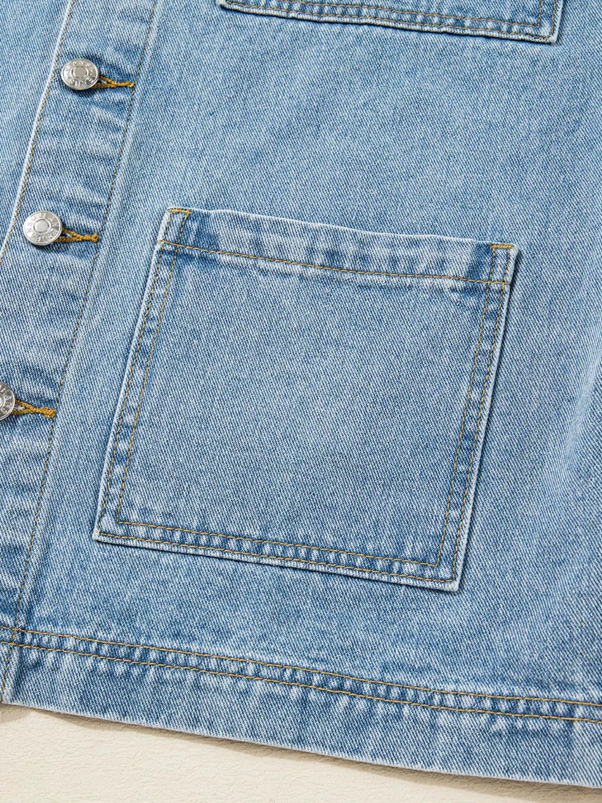 Patched Pockets Side Tie Denim Jacket by Partner Label