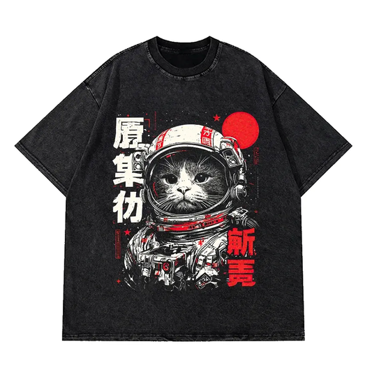 Space Cat Kawaii Graphic T Shirt Oversized Cotton Unisex by Vimost Shop