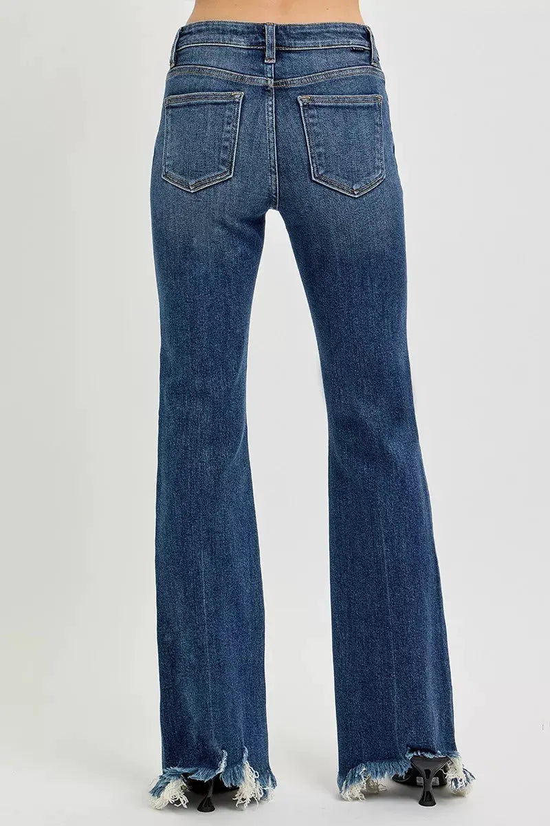 RISEN Full Size Mid Rise Flare Frayed Hem Jeans Plus Size by RISEN