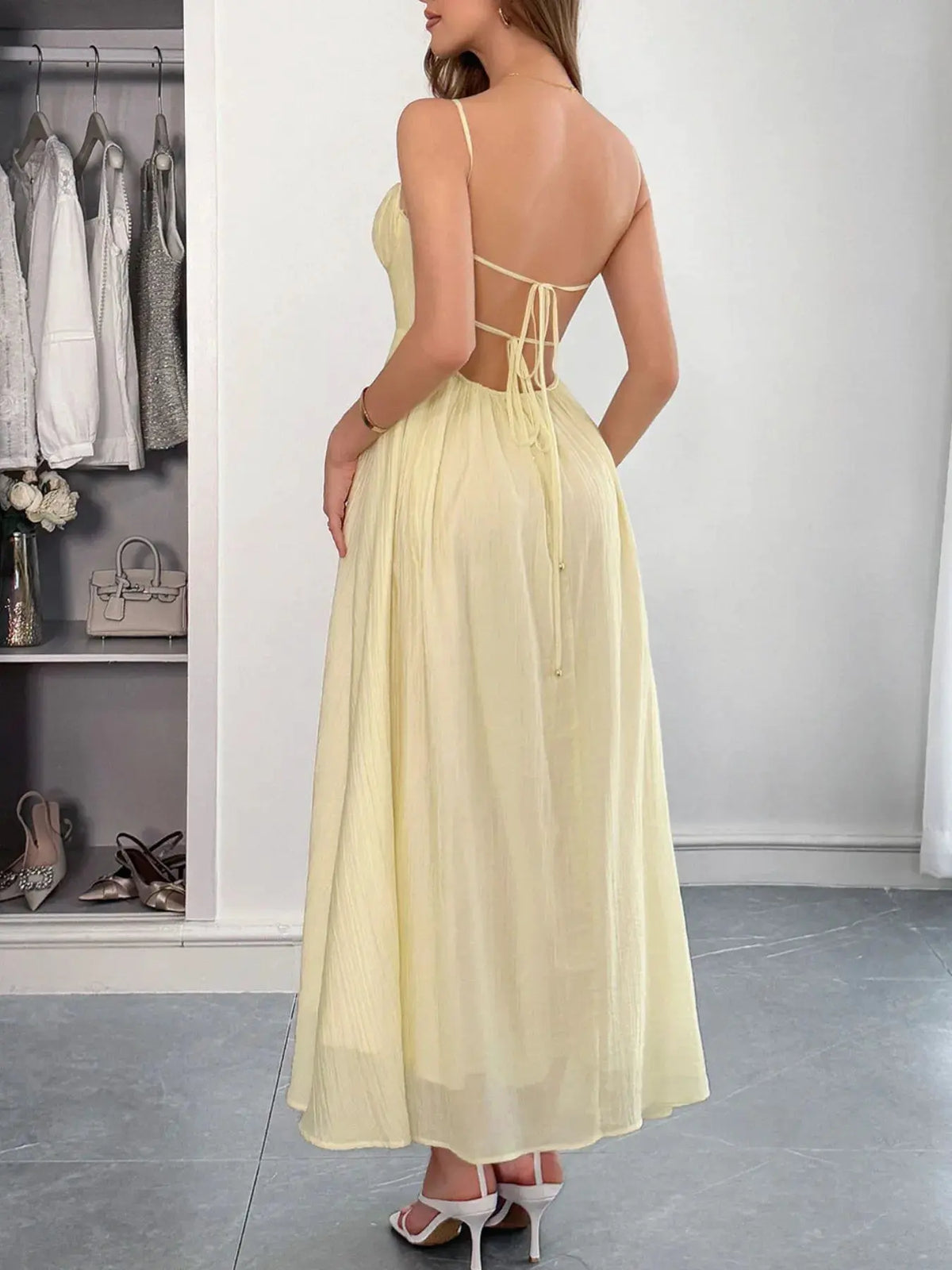 Texture Sweetheart Neck Backless Cami Dress by Partner Label