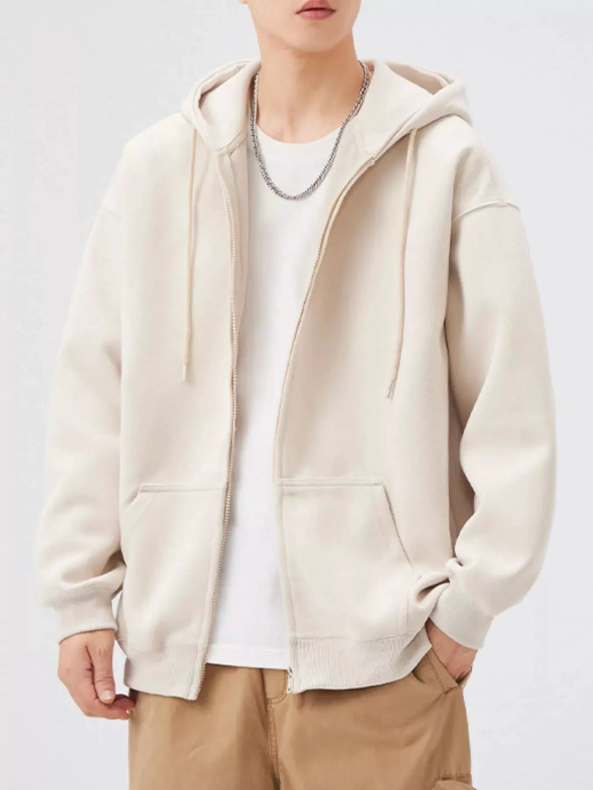 Men's Casual Loose Fit Zip-Up Hoodie by Partner Label