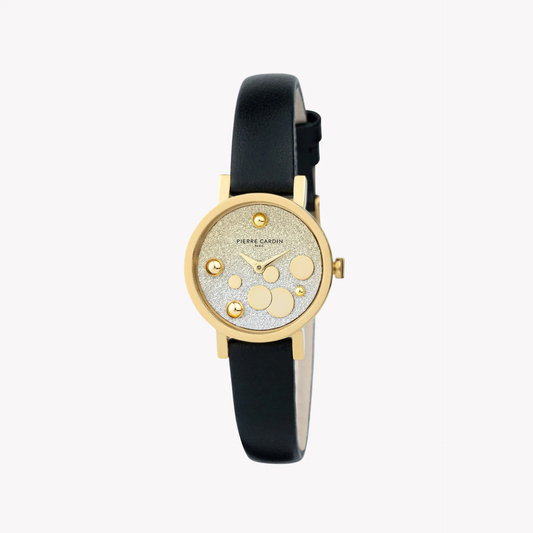 Pierre Cardin Women's Black Leather Watch, Silver & Gold | Ccm.0514 by PIERRE CARDIN