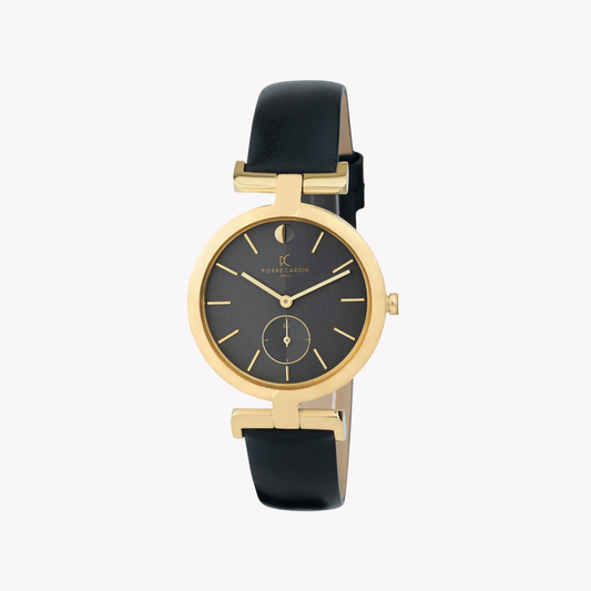 Pierre Cardin Women's Black Leather Watch, Gold Case | Cmd.3518 by PIERRE CARDIN