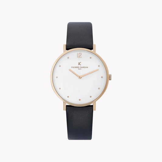 Pierre Cardin Women's Black Leather Watch, White Dial | Cbv.1014 by PIERRE CARDIN
