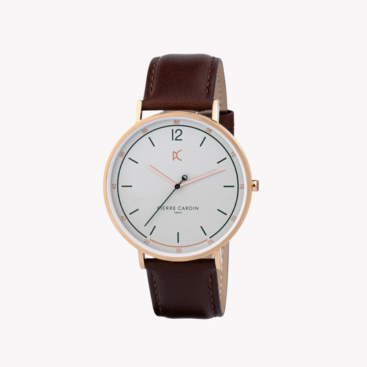 Pierre Cardin Men's Brown Leather Watch, Silver Dial | Cbn.3008 by PIERRE CARDIN