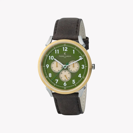 Pierre Cardin Men's Brown Leather Watch, Green Dial | Cpi.2071 by PIERRE CARDIN