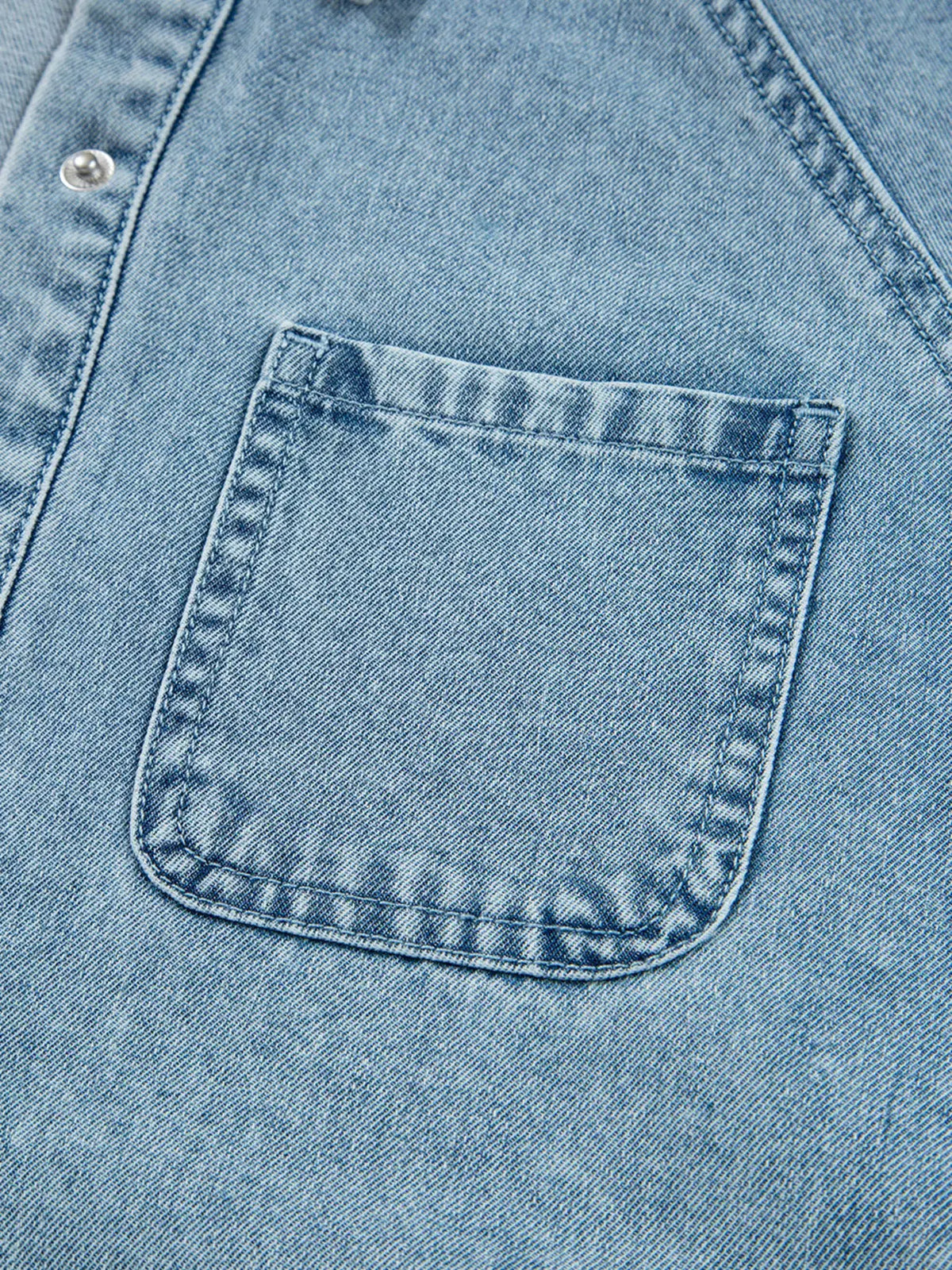 Smocked Cuffs Flared Denim Shirt Mini Dress by Partner Label