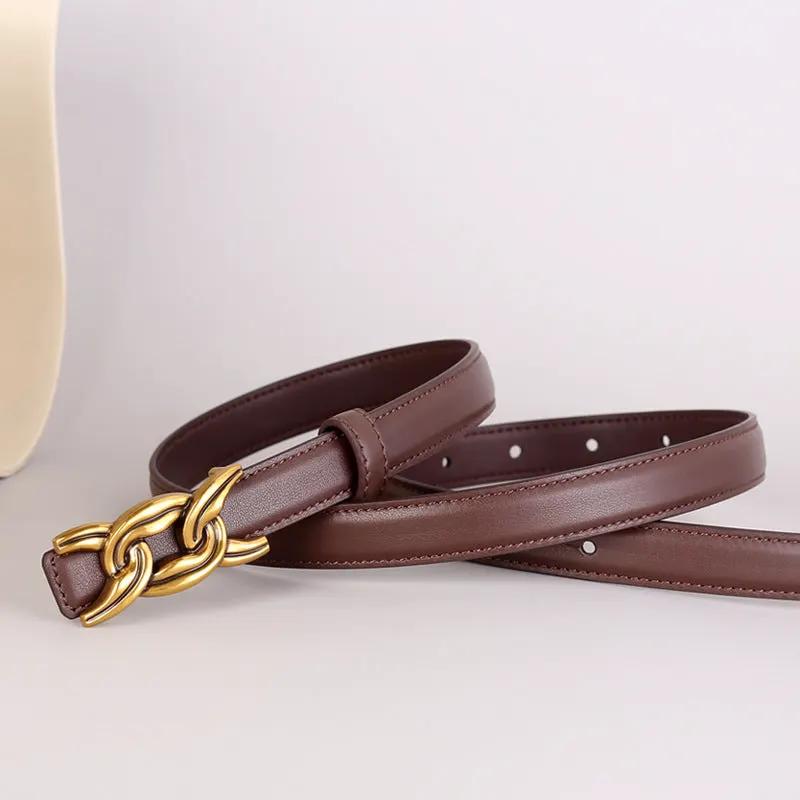 Chain Buckle Leather Belt by Trendsi