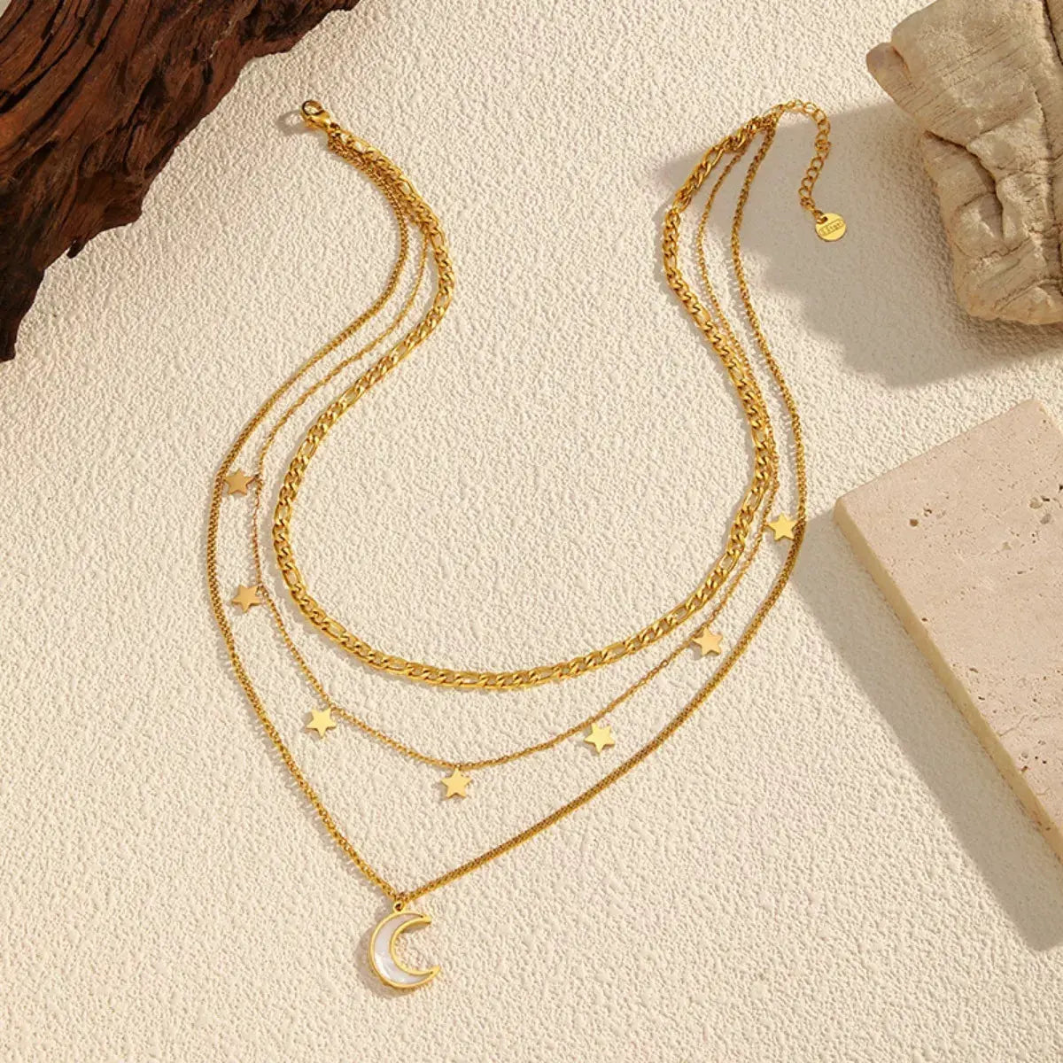 18K Gold-Plated Moon Three-Layered Necklace by Partner Label