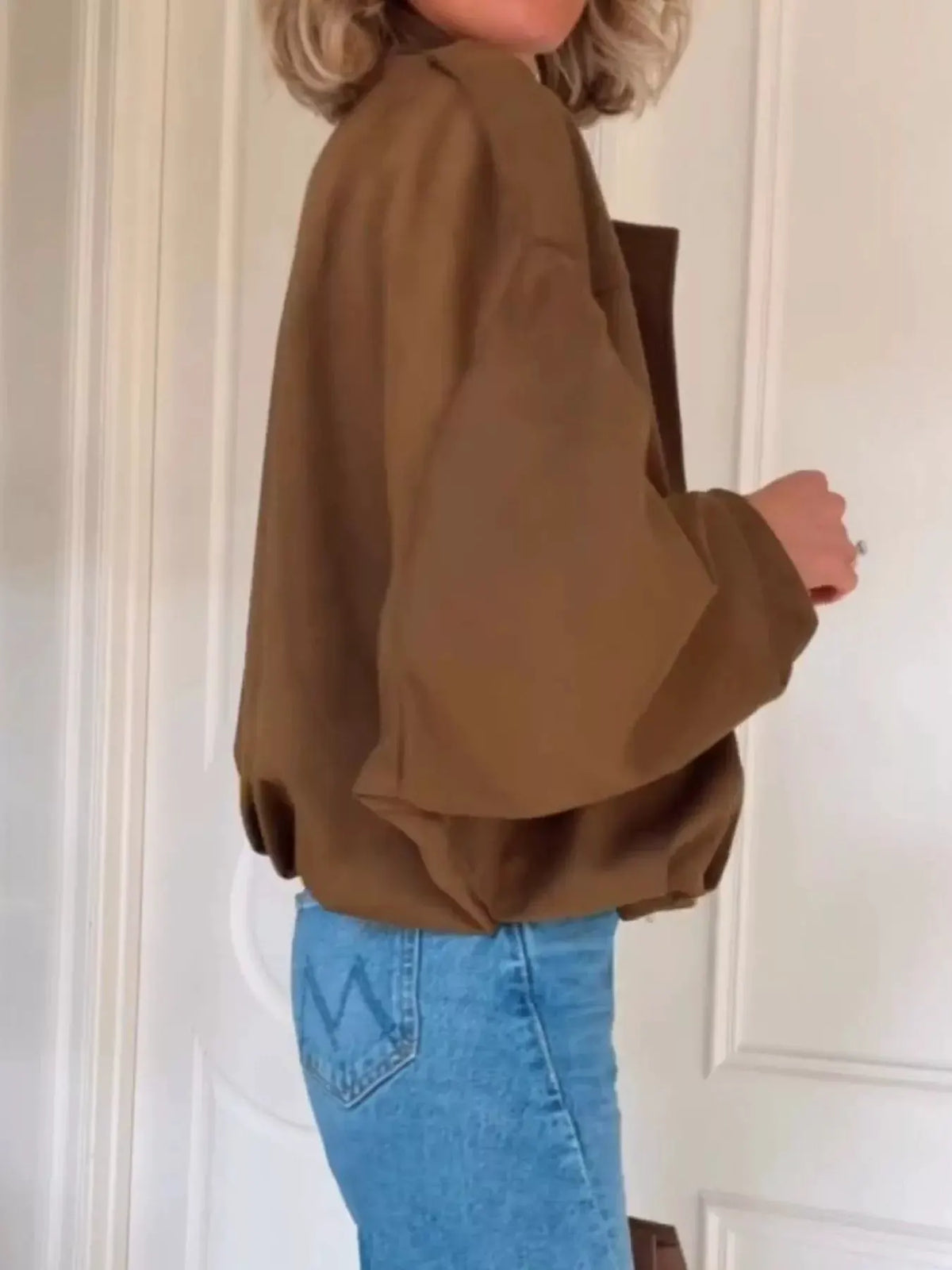 Zip Up Dropped Shoulder Suede Jacket by Partner Label
