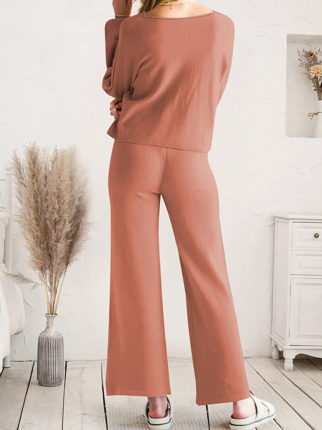 Long Sleeve Lounge Top and Drawstring Pants Set by Partner Label