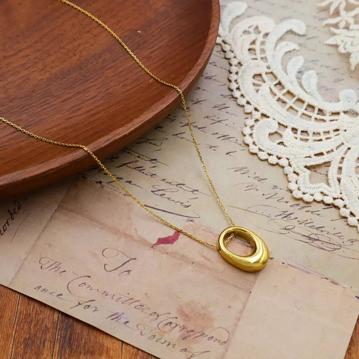 18K Gold-Plated Oval Pendant Necklace by Partner Labels
