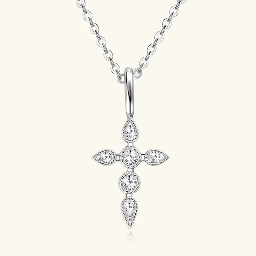 925 Sterling Silver Moissanite Cross Pendant Necklace by Partner Label