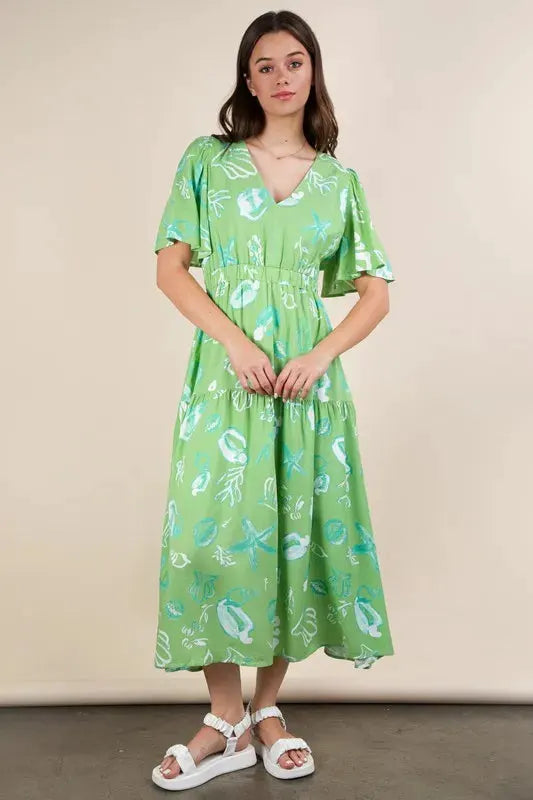 VERY J Printed V-Neck Resort Midi Dress by Very J