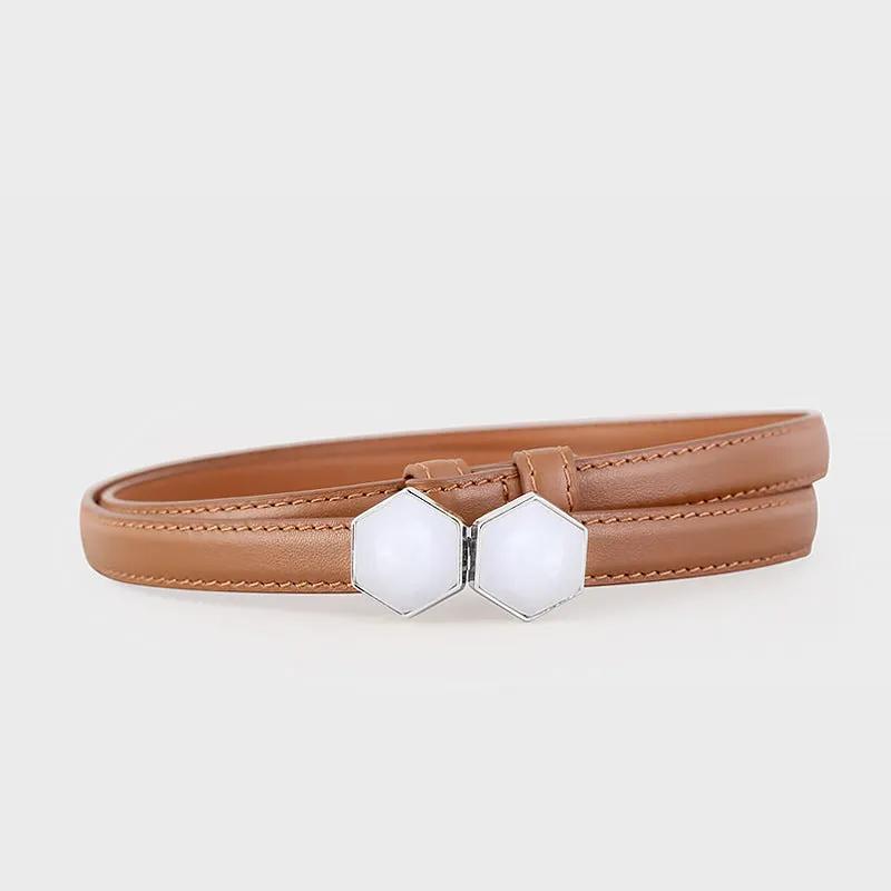 Leather Belt with Geometric Buckle by Trendsi