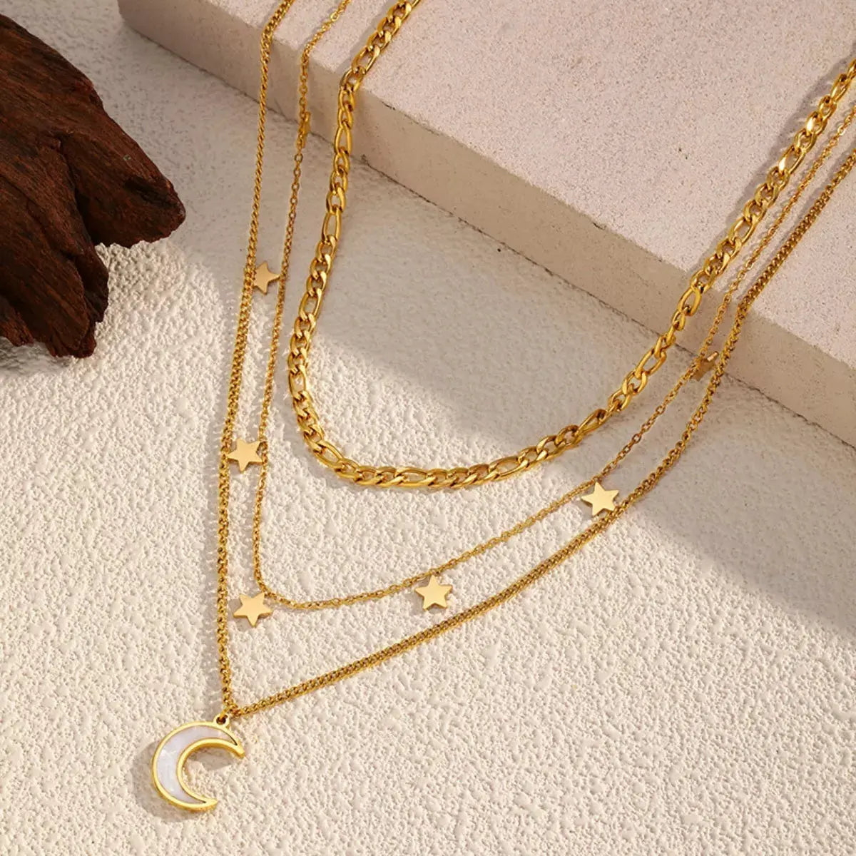 18K Gold-Plated Moon Three-Layered Necklace by Partner Label