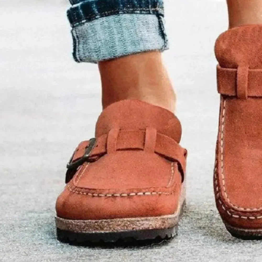 Round Toe Low Heel Buckle Loafers by Partner Label