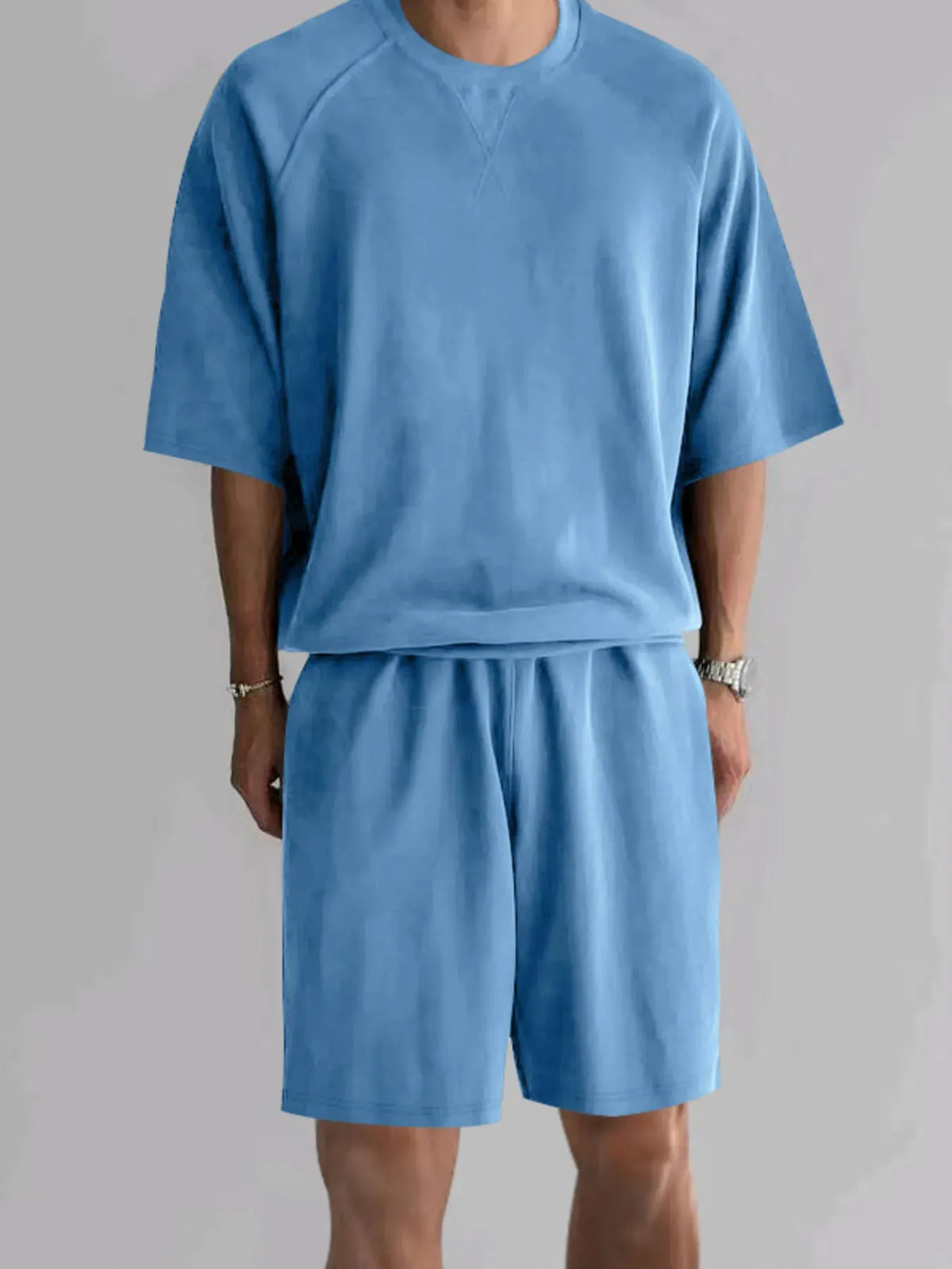 Men's Full Size Round Neck Top and Shorts Set Plus Size by Trendsi