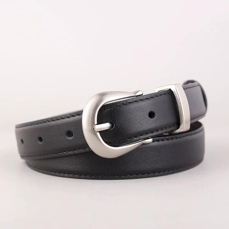 Classic Leather Belt with Silver Buckle by Trendsi