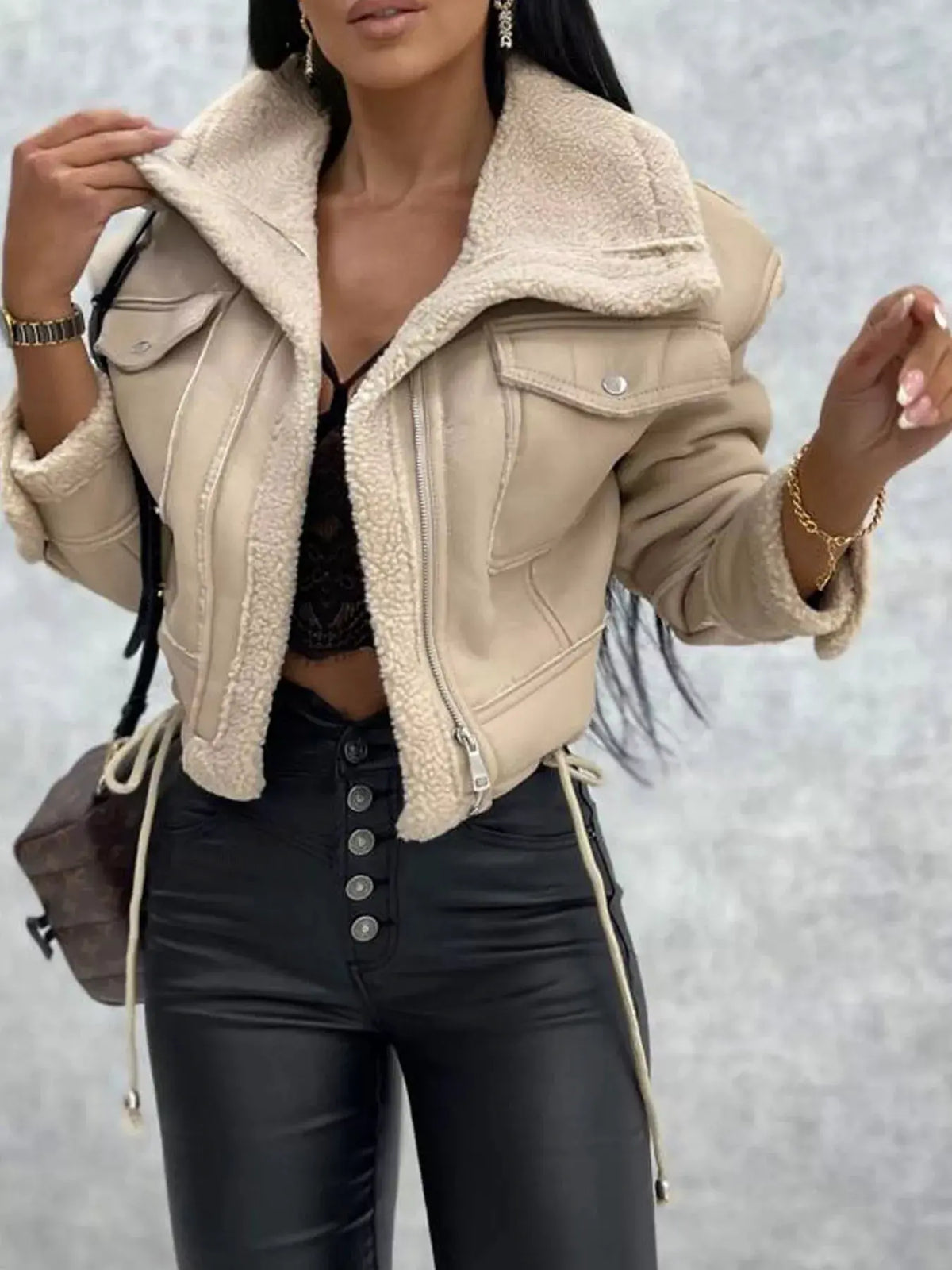Sherpa Trim Cropped Jacket by Partner Label