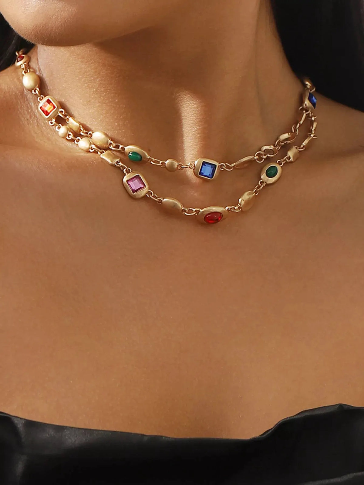Vintage Multi-Gemstone Double Layered Necklace by Partner Labels