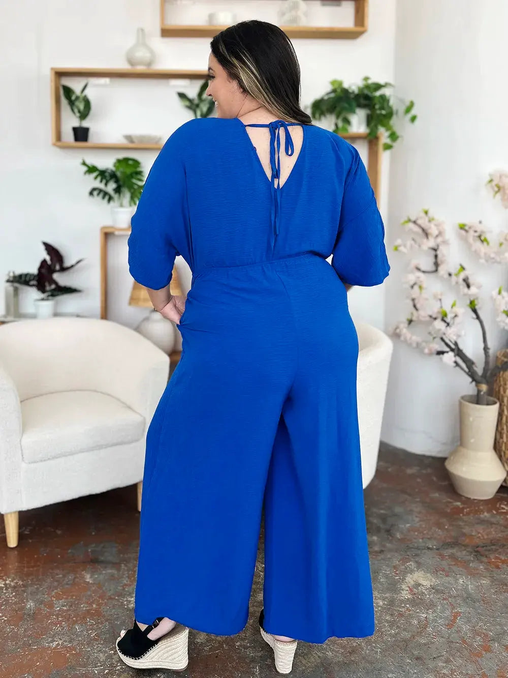 Double Take Full Size Surplice Wide Leg Jumpsuit with Pockets by Double Take