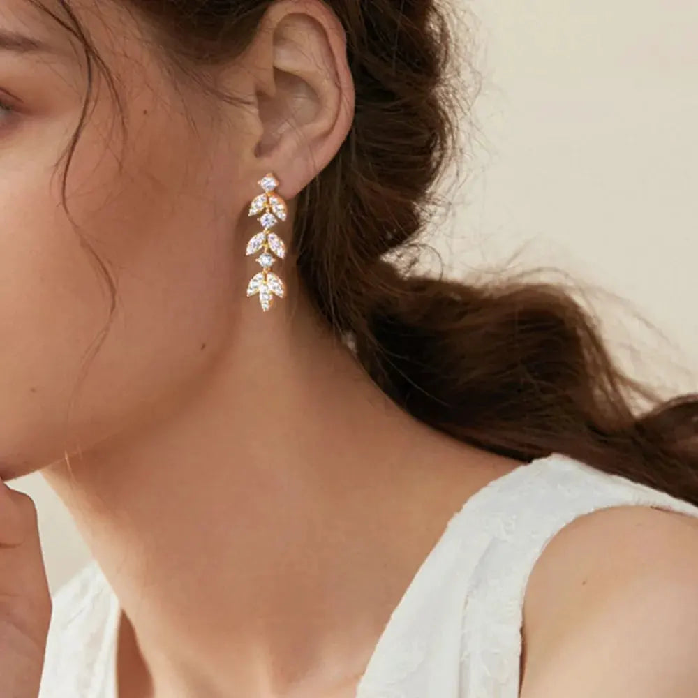 925 Sterling Silver Moissanite Leaf Earrings by Partner Label