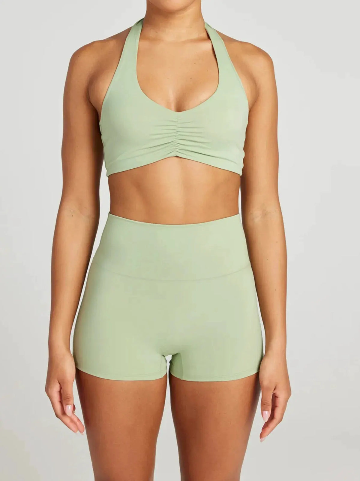 Halter Neck Cami and Shorts Two Piece Ribbed Active Set by Partner Label