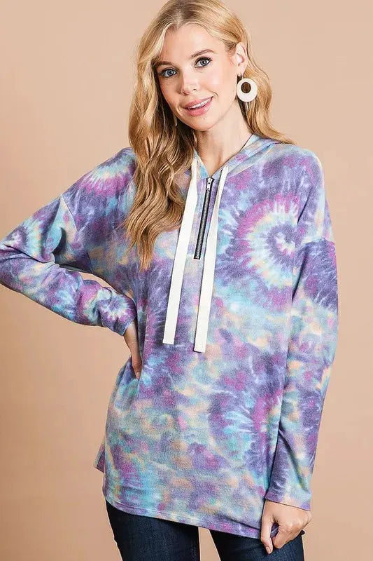 BiBi Brushed Circular Tie Dye Print Terry Hoodie by BiBi