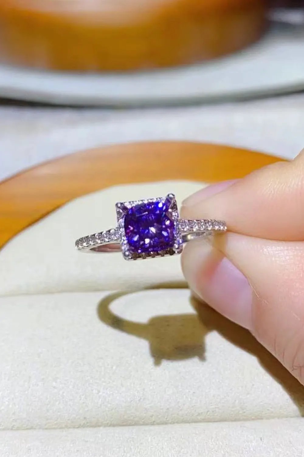 1 Carat Moissanite Platinum-Plated Square Ring by Partner Label