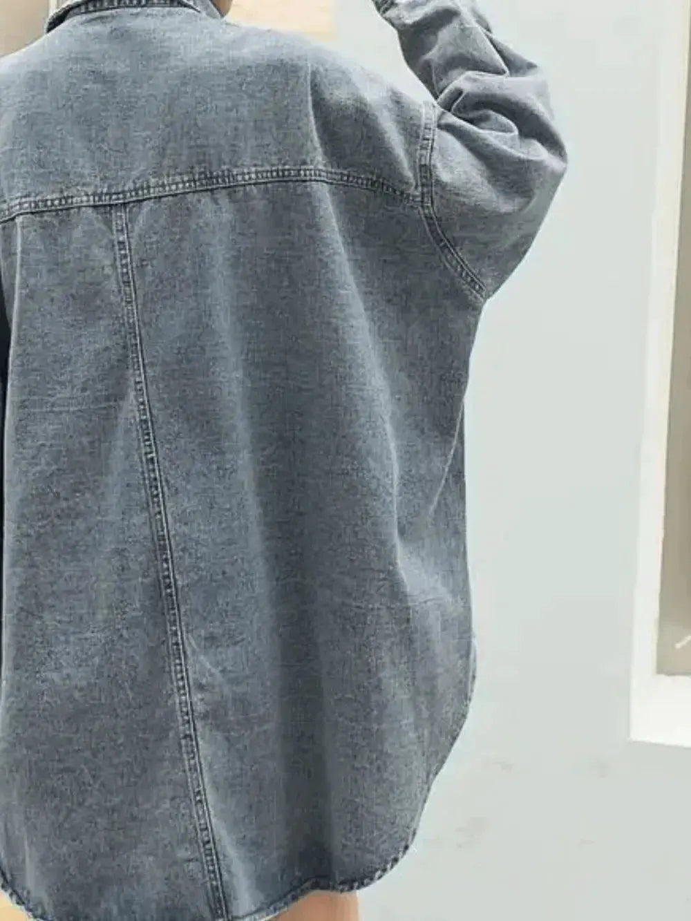 Embroidered Patch Button Up Long Sleeve Denim Jacket by Partner Label