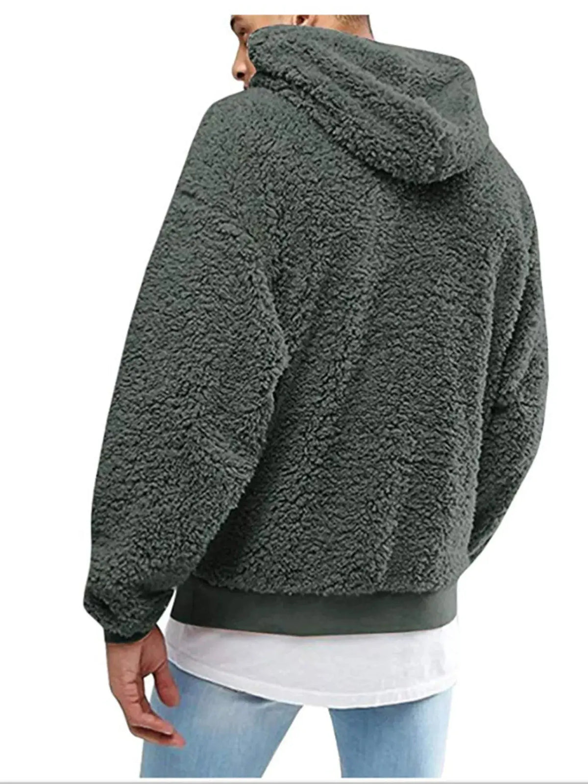 Men's Full Size Drawstring Sherpa Fleece Long Sleeve Hoodie Plus Size by Trendsi
