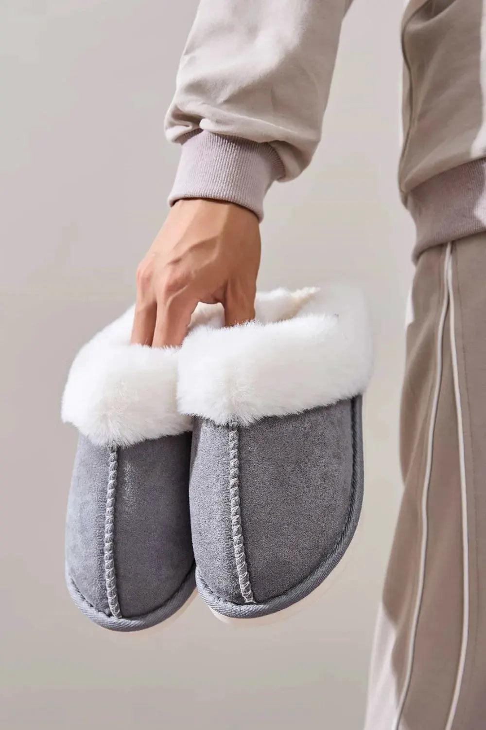 Faux Fur Round Toe Slippers by Partner Label