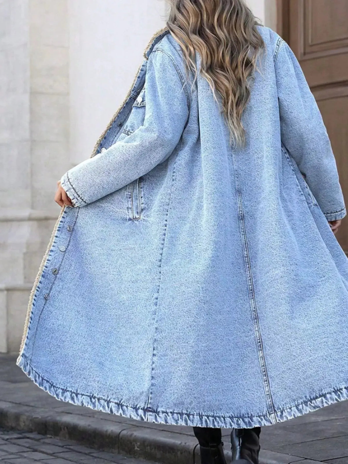 Sherpa Lined Longline Denim Jacket by Partner Label