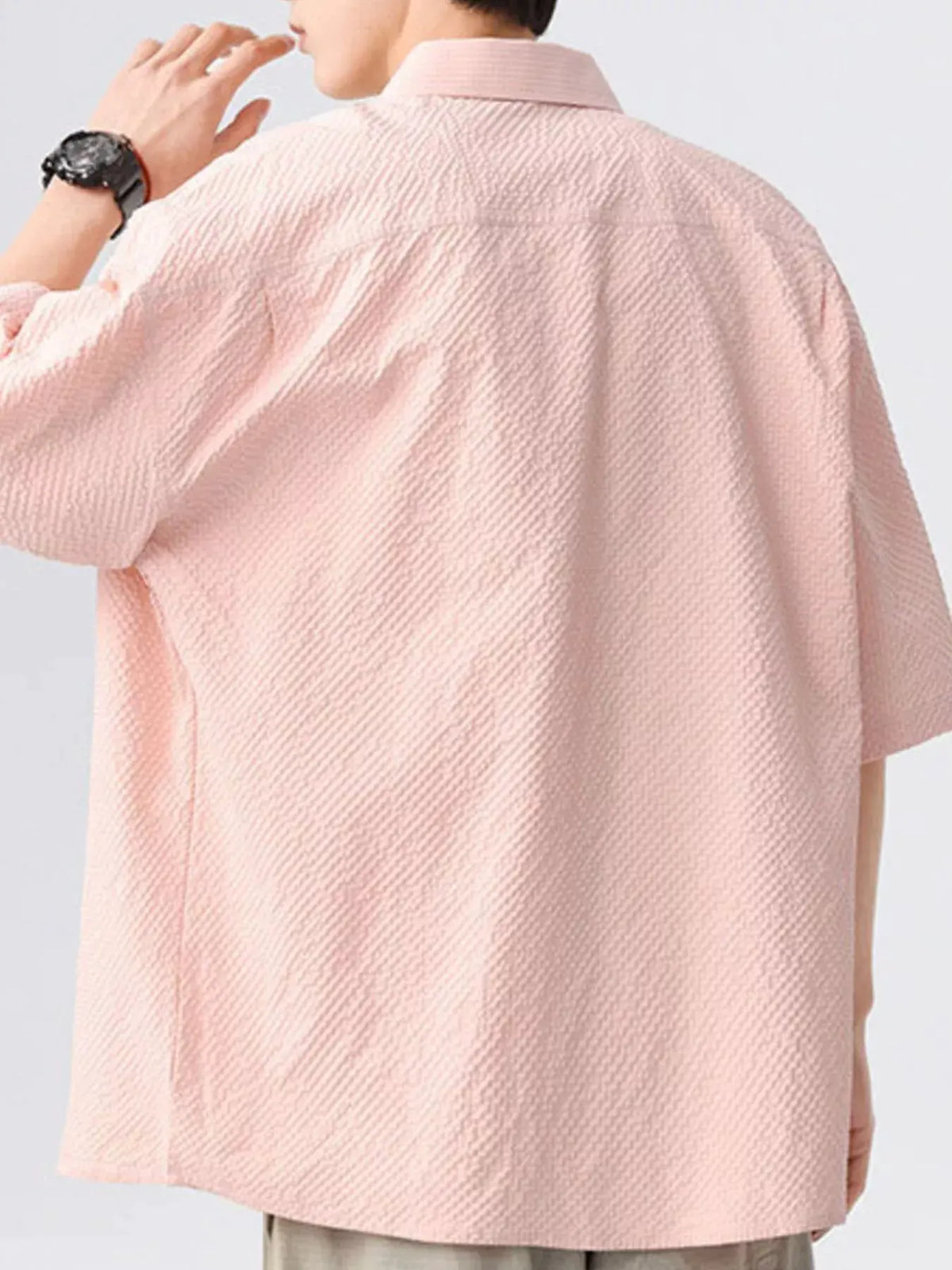 Men's Full Size Textured Short-Sleeve Shirt Plus Size by Trendsi