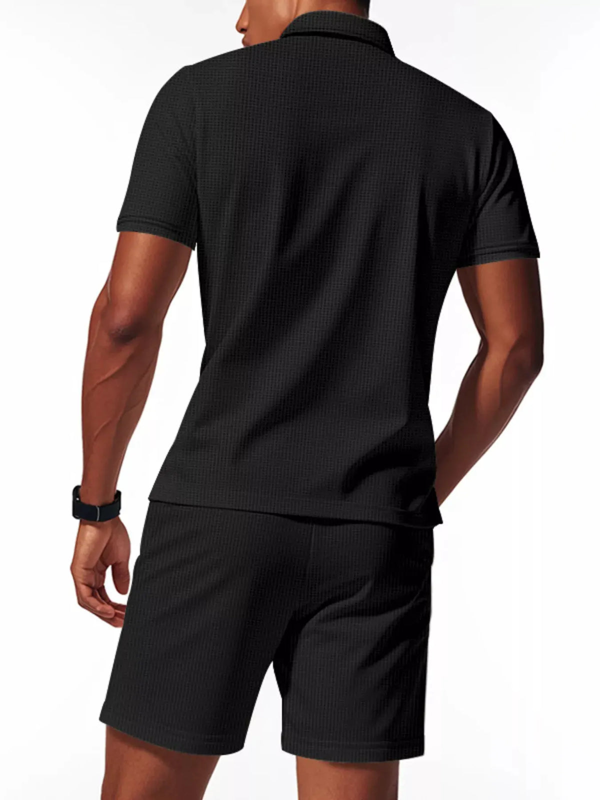 Men's Full Size Textured Short Sleeve Polo and Shorts Set Plus Size by Trendsi