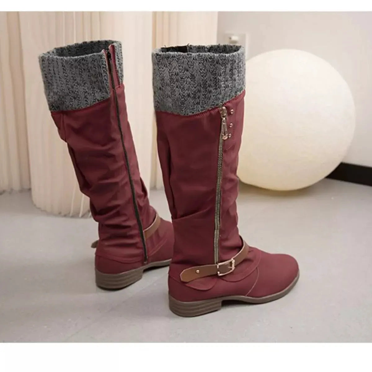 Knee High Slouch Boots with Knit Cuff by Partner Label