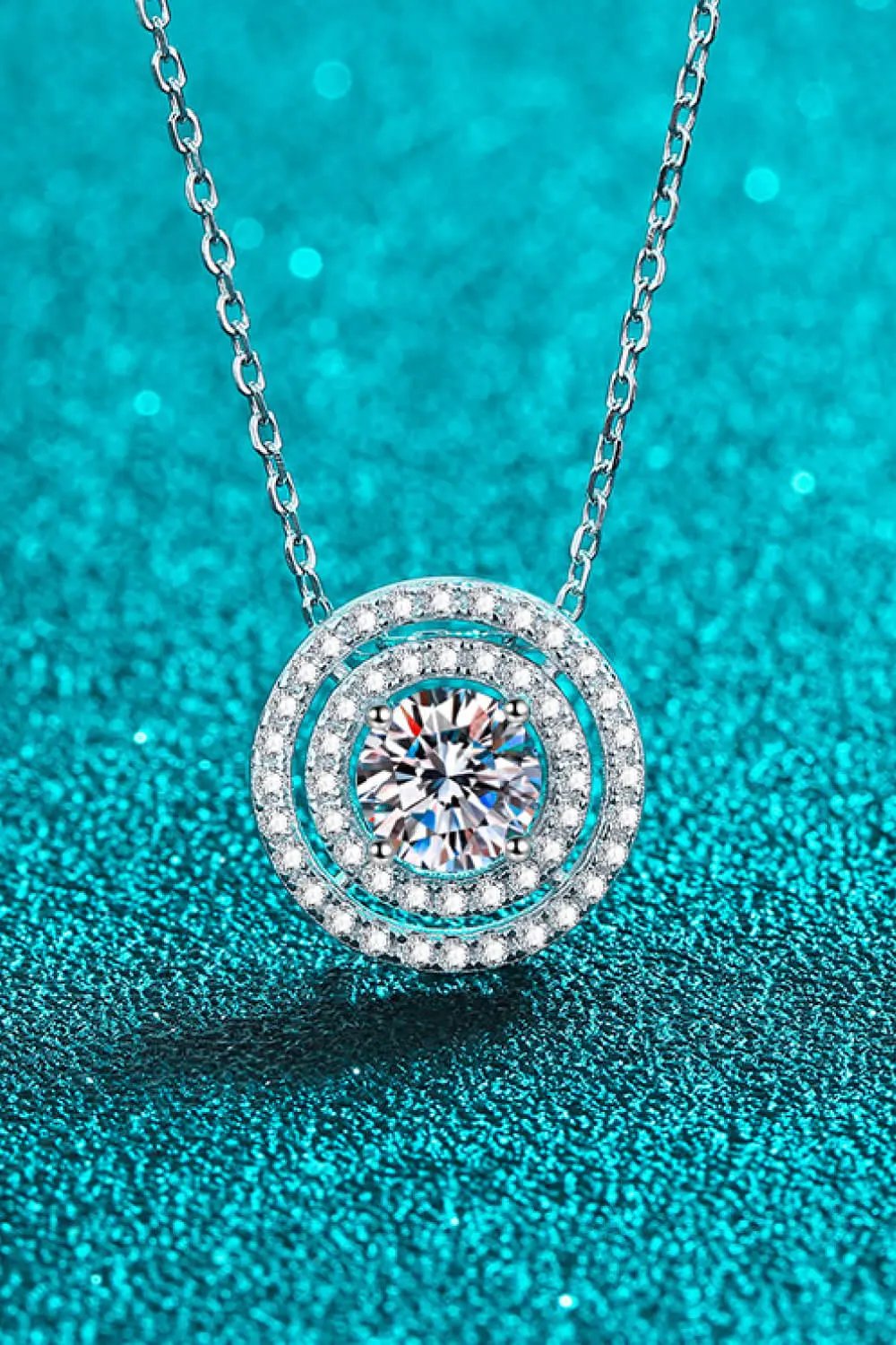 Moissanite Round Pendant Rhodium-Plated Necklace by Partnel Label