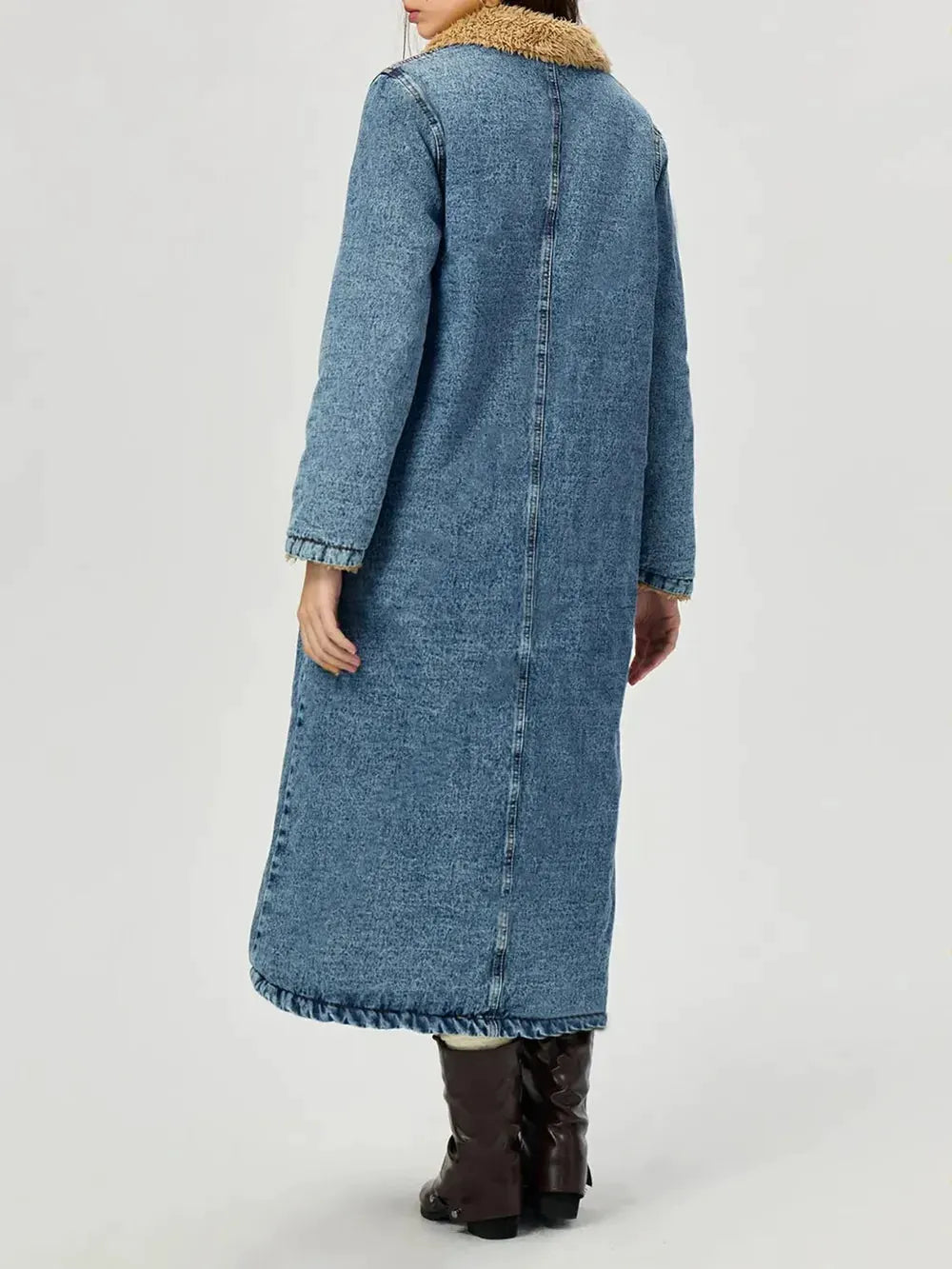 Pocketed Button Up Denim Jacket with Fur Lining by Partner Label