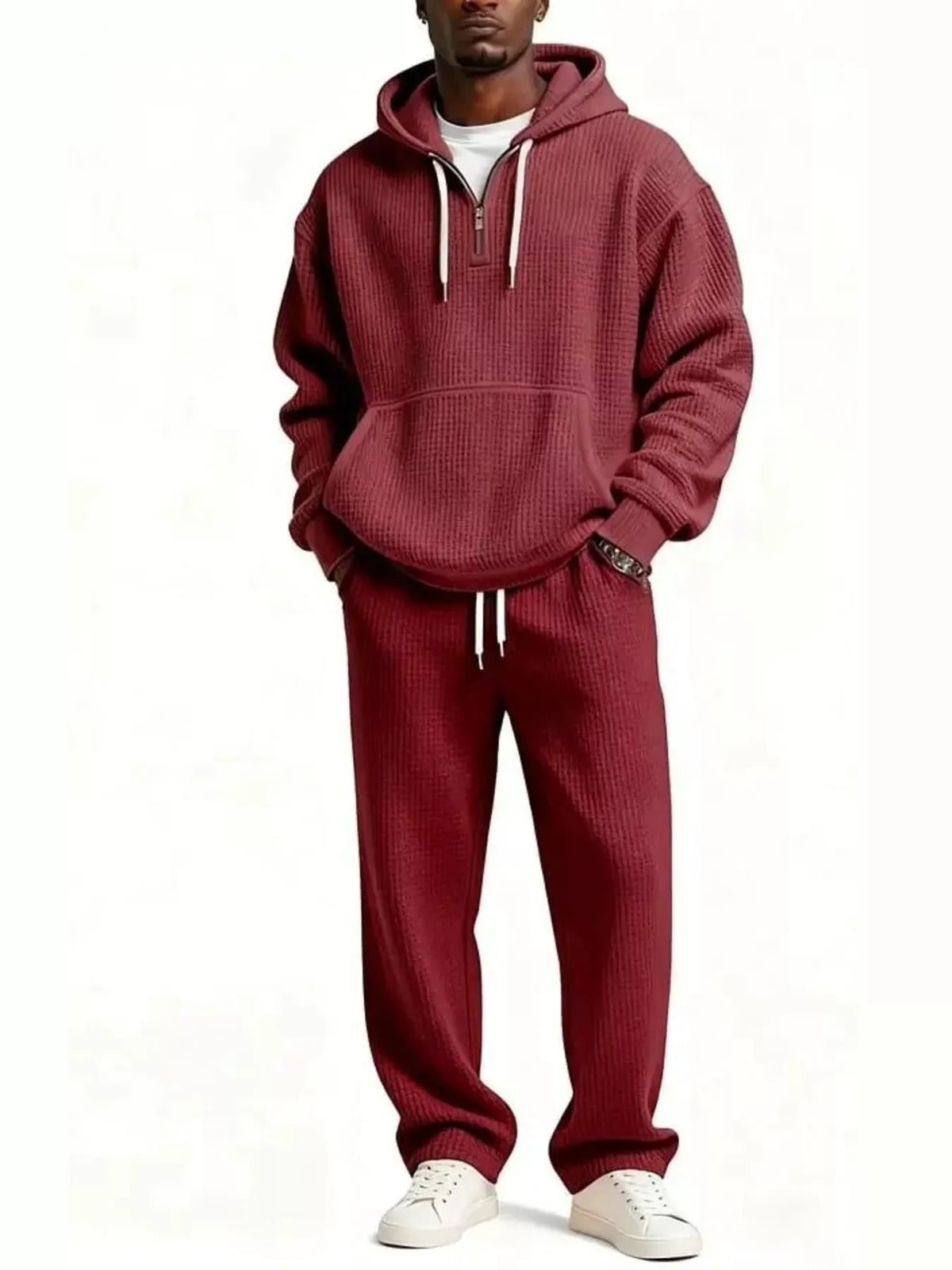 Men's Full Size Casual Waffle Knit Hoodie and Pants Set Plus Size by Trendsi