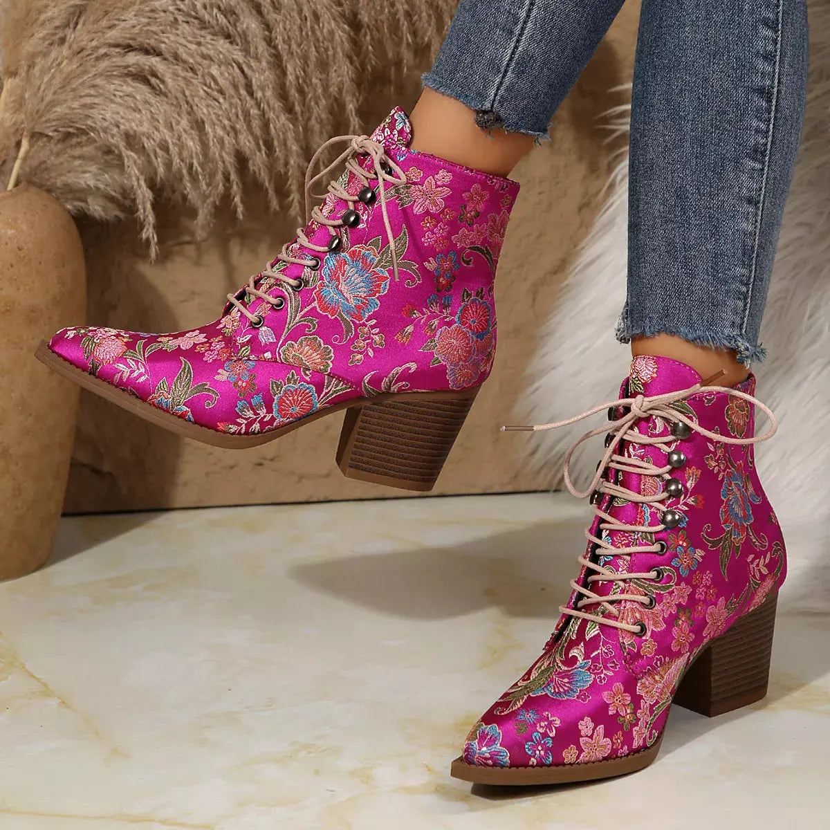 Point Toe Block Heels Boots by Partner Label