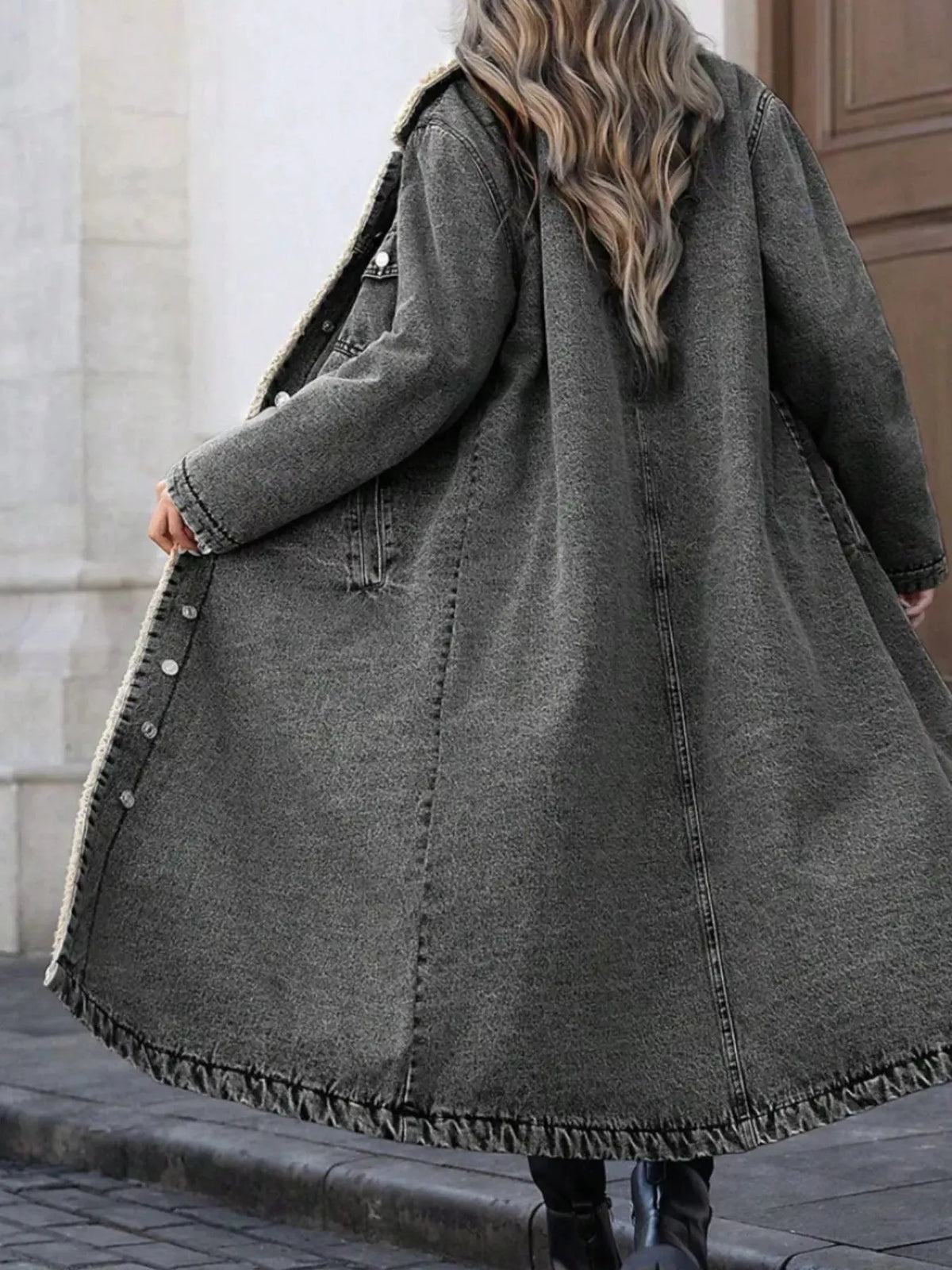 Sherpa Lined Longline Denim Jacket by Partner Label