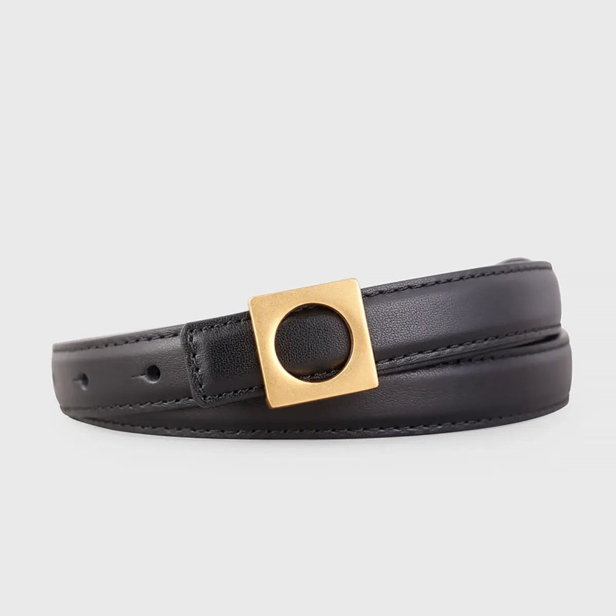Square Buckle Skinny Leather Belt by Trendsi